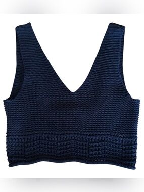 House of Harlow Black Knit Crochet Cropped Tank Top Sz S Boho Cowgirl Festival